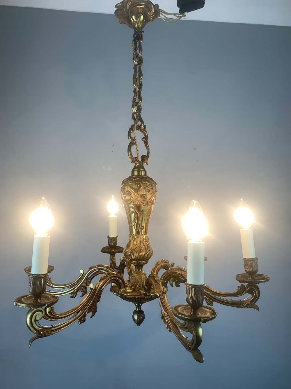 French Antique Bronze 6 Light Chandelier  View III