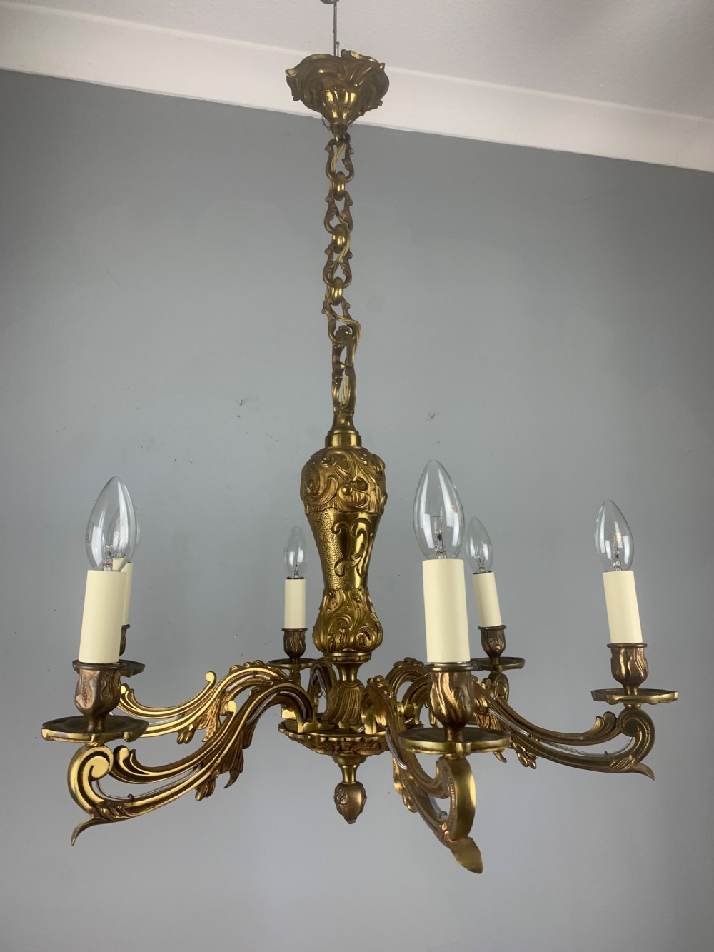 French Antique Bronze 6 Light Chandelier  View VI