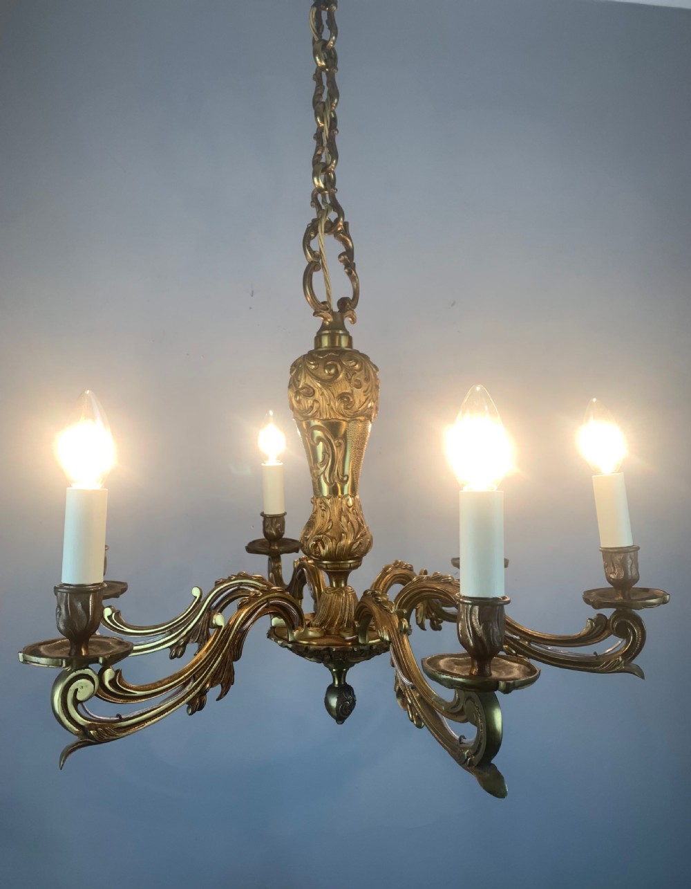 French Antique Bronze 6 Light Chandelier  View VII