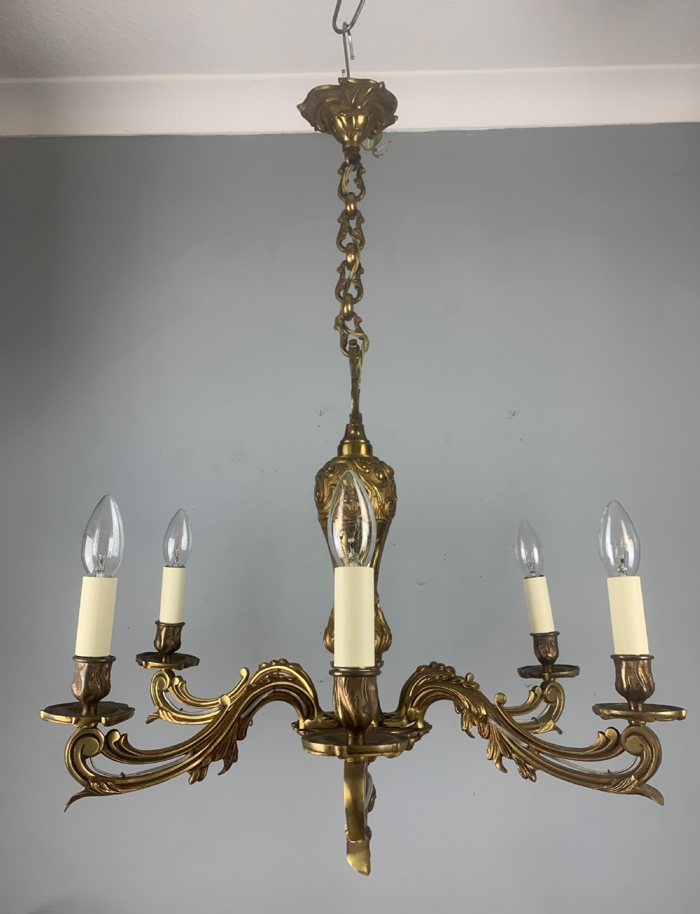 French Antique Bronze 6 Light Chandelier  View VIII