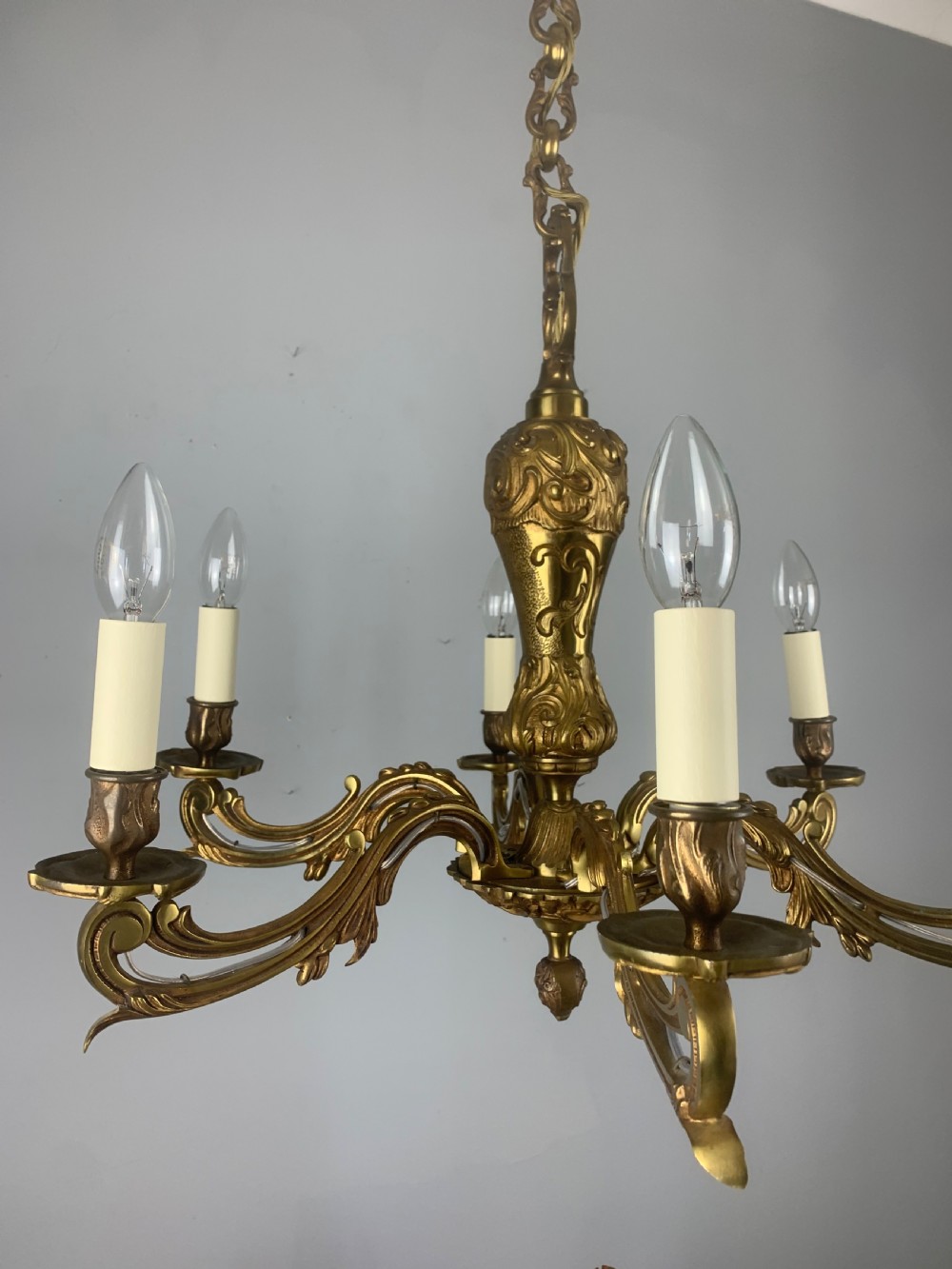 French Antique Bronze 6 Light Chandelier  View IX