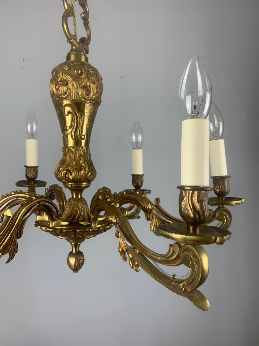 French Antique Bronze 6 Light Chandelier  View XII