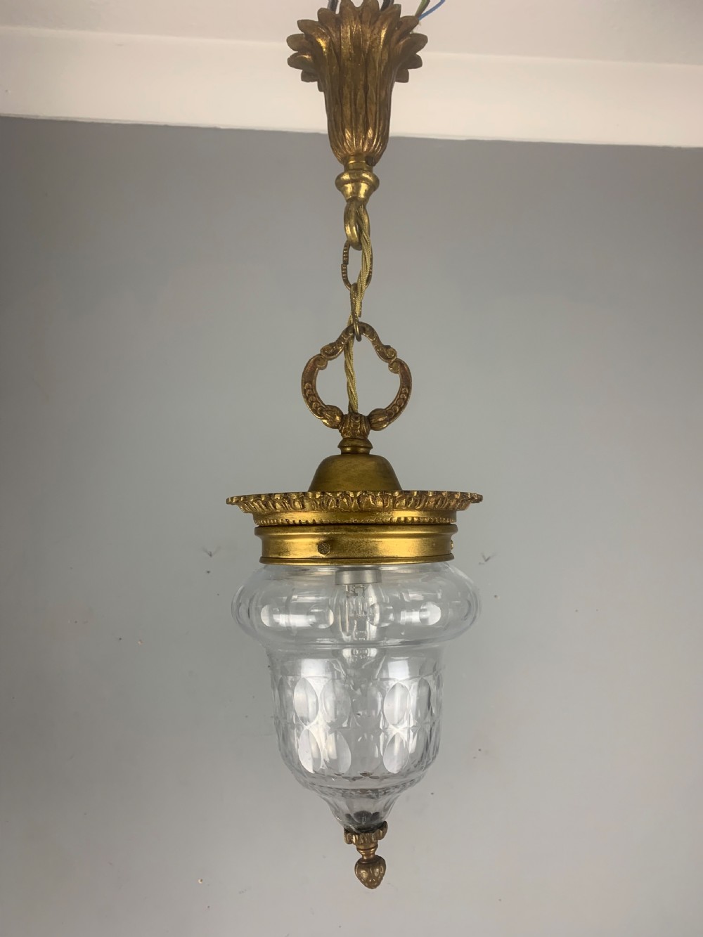French Bronze Antique Ceiling Light, Original Shade 