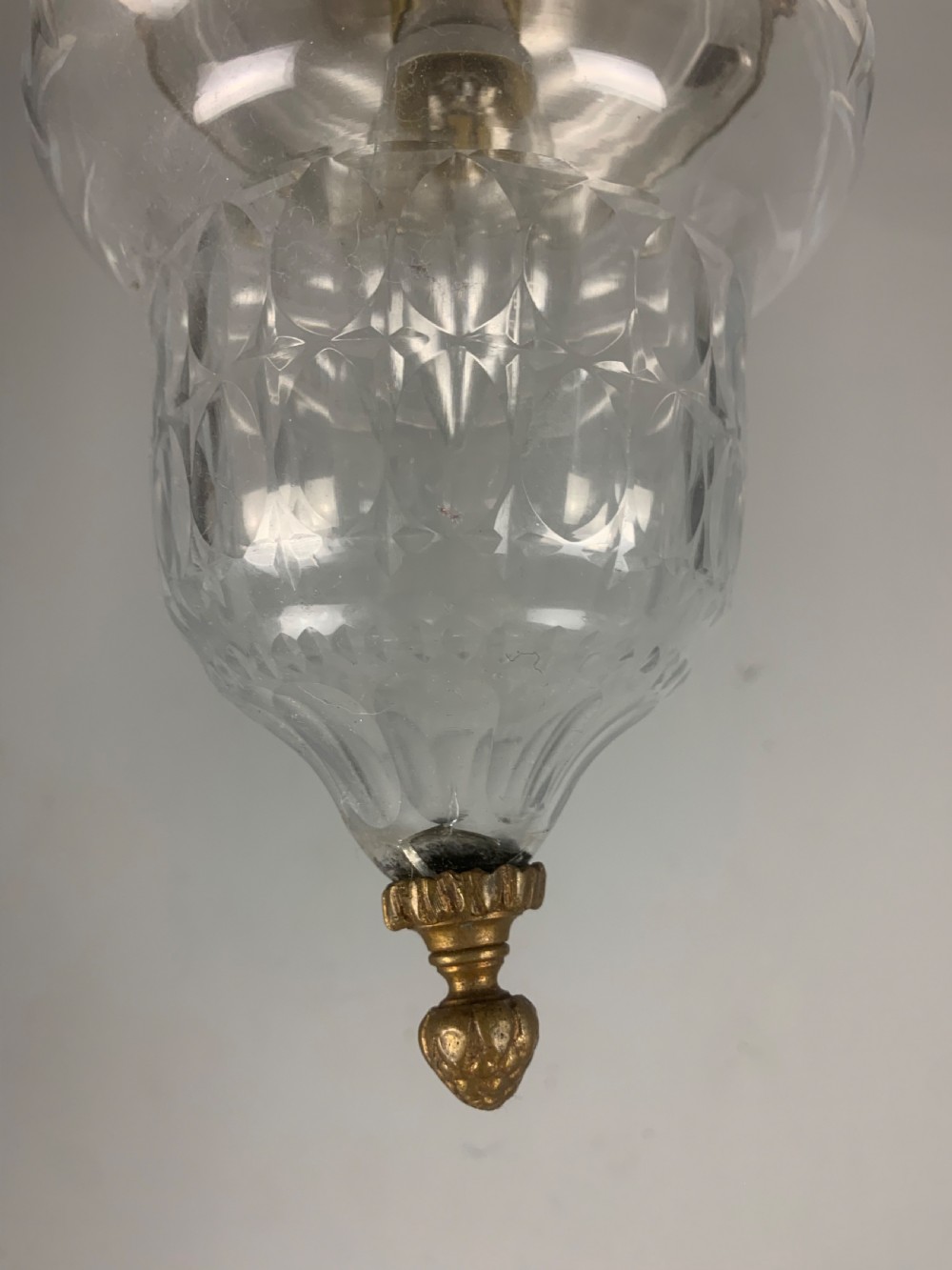 French Bronze Antique Ceiling Light, Original Shade  View V