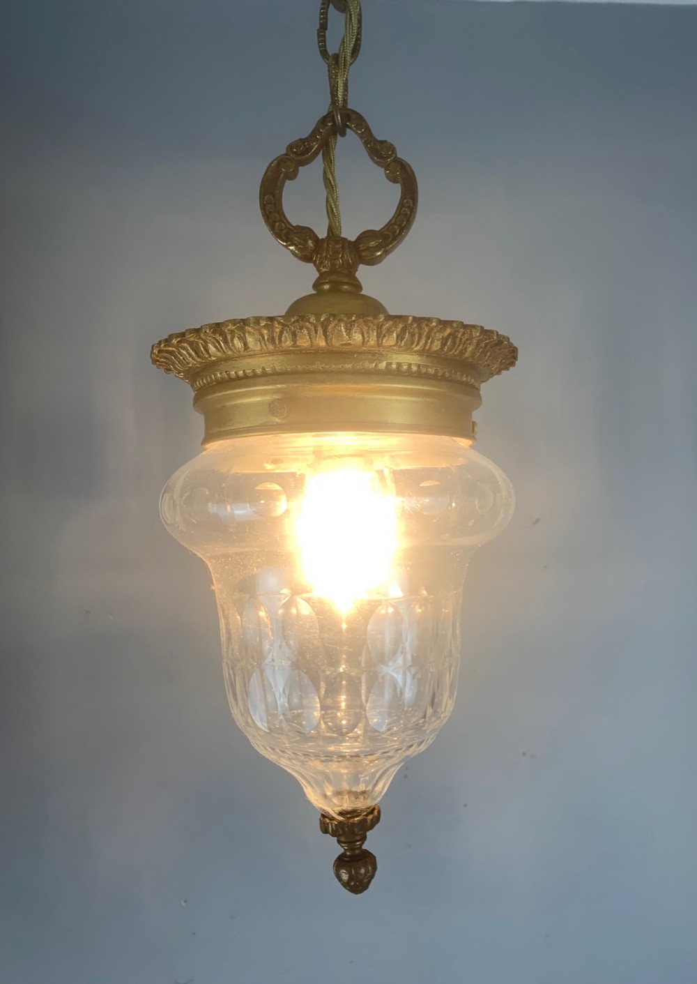 French Bronze Antique Ceiling Light, Original Shade  View VI