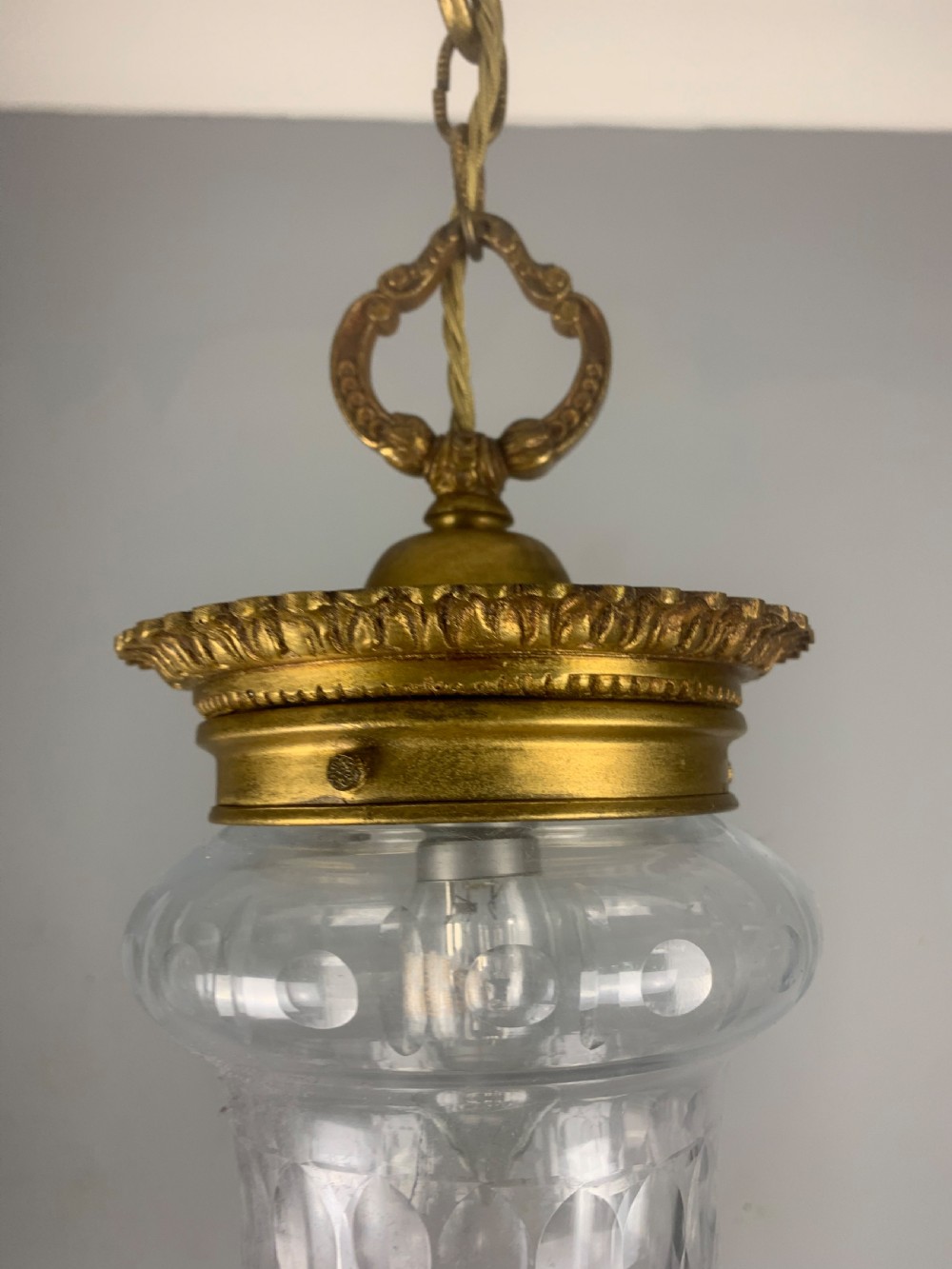 French Bronze Antique Ceiling Light, Original Shade  View VII