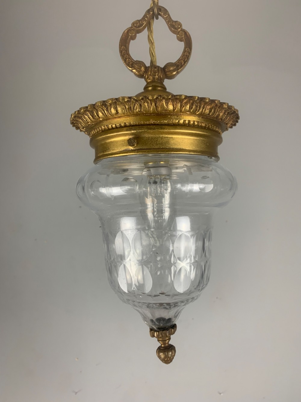 French Bronze Antique Ceiling Light, Original Shade  View VIII