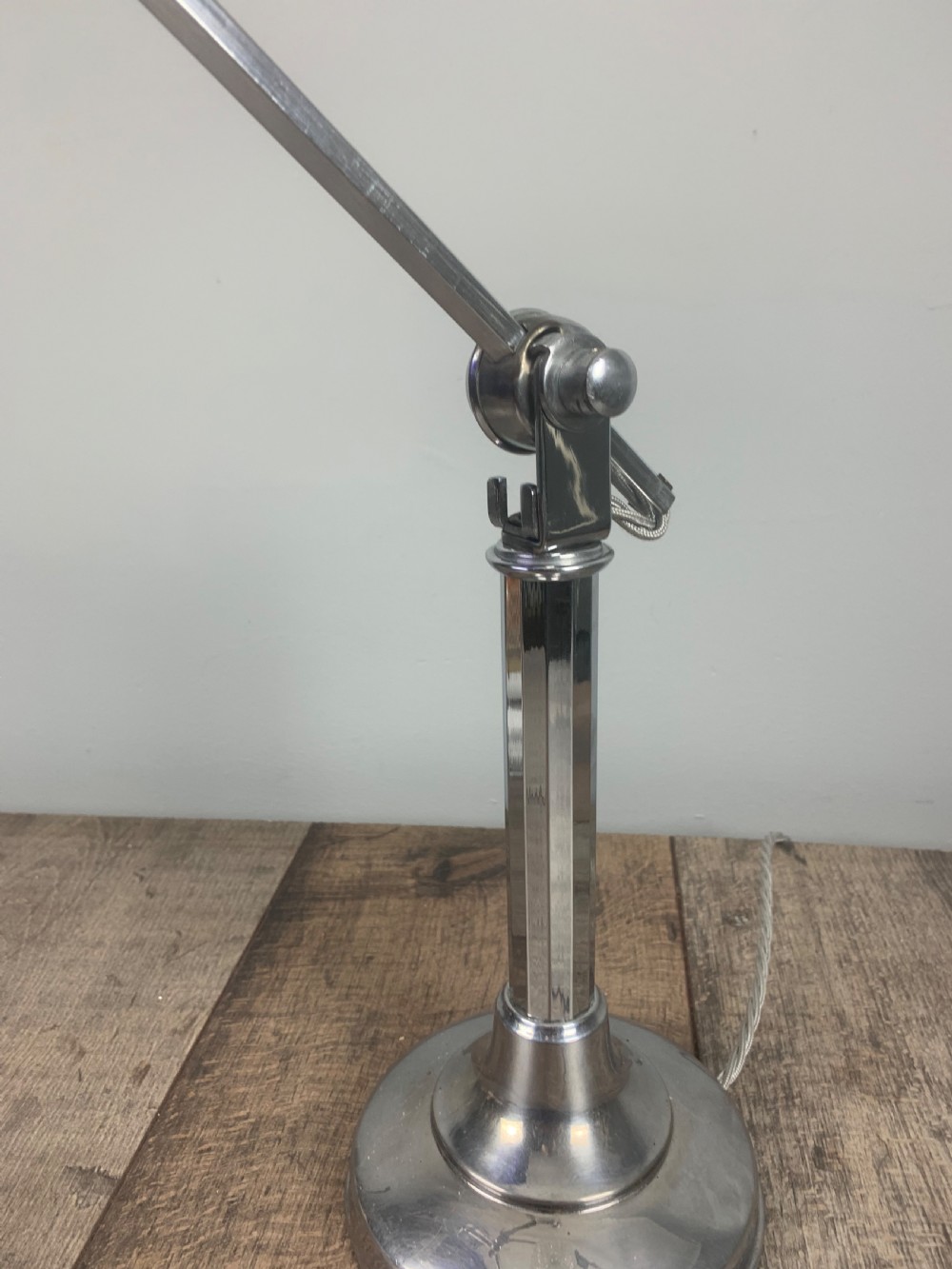 French Art Deco Chrome And Blue Glass Adjustable Desk Light By Pirouette View II