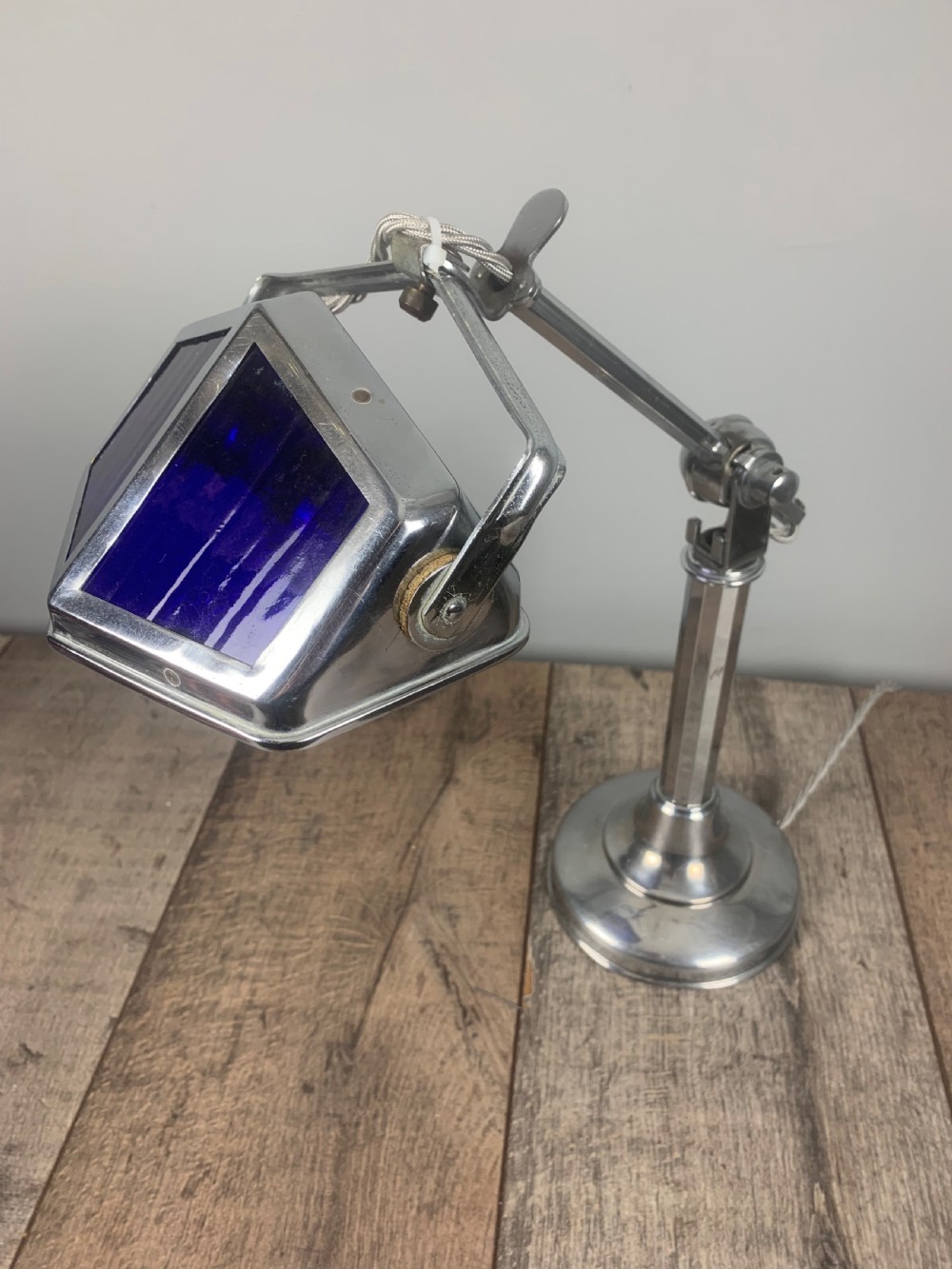French Art Deco Chrome And Blue Glass Adjustable Desk Light By Pirouette View V