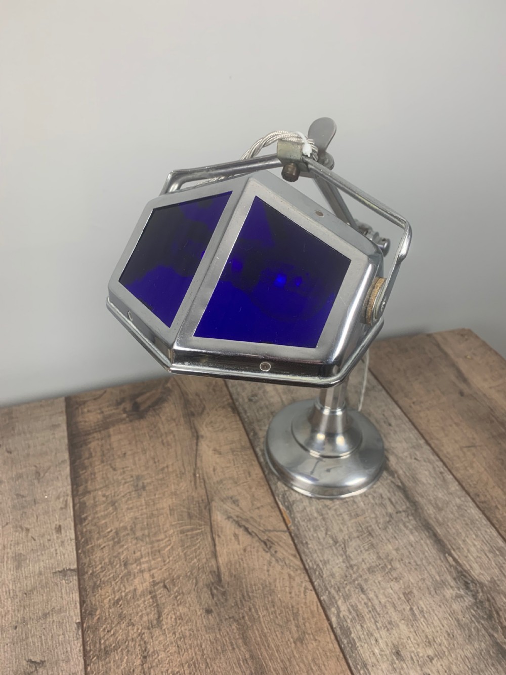 French Art Deco Chrome And Blue Glass Adjustable Desk Light By Pirouette View VI