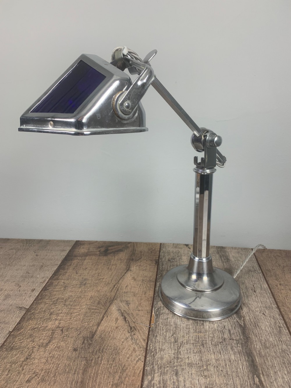French Art Deco Chrome And Blue Glass Adjustable Desk Light By Pirouette View IX