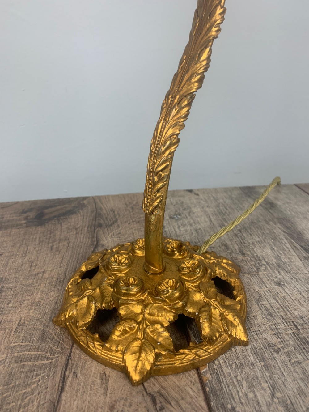 French Antique Gilt Brass Tulip Shade Desk Table Lamp  View III