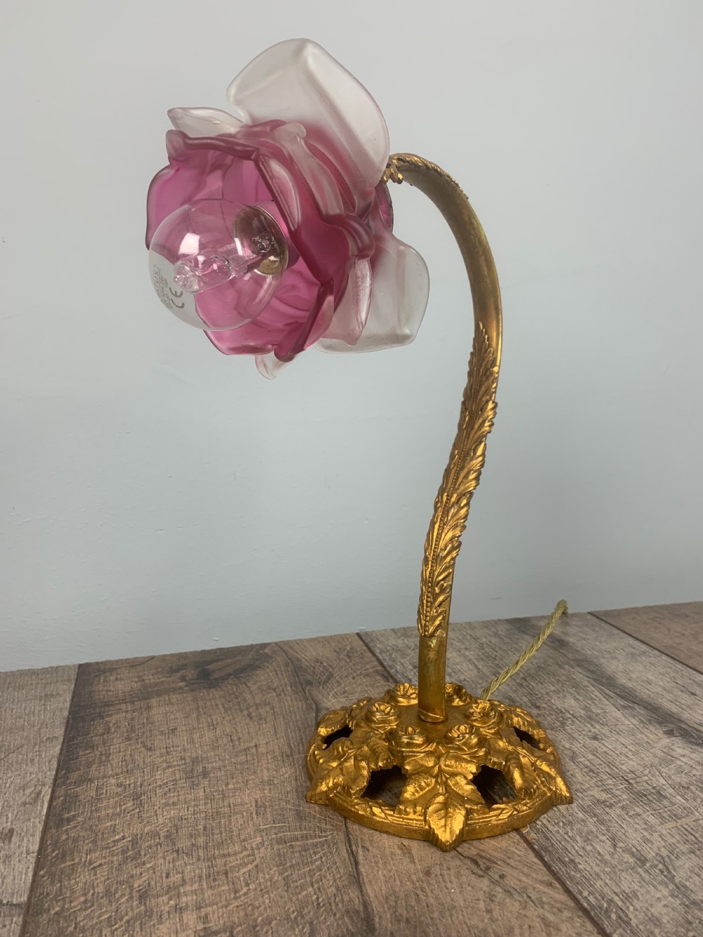 French Antique Gilt Brass Tulip Shade Desk Table Lamp  View V