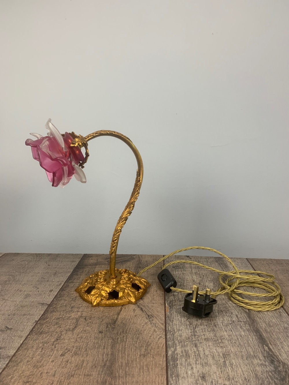 French Antique Gilt Brass Tulip Shade Desk Table Lamp  View VI