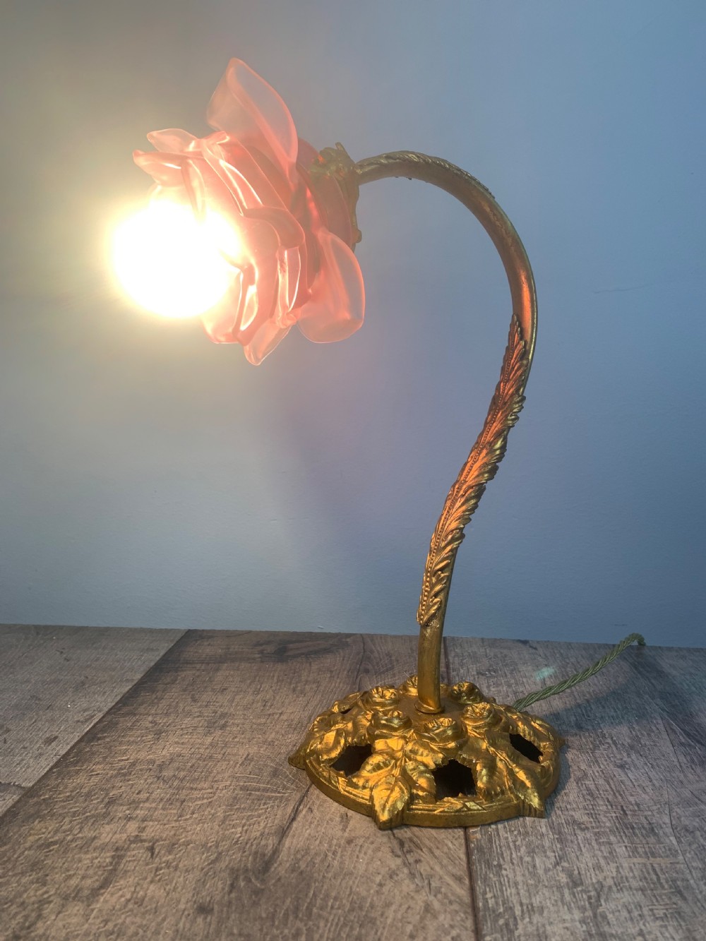 French Antique Gilt Brass Tulip Shade Desk Table Lamp  View VII