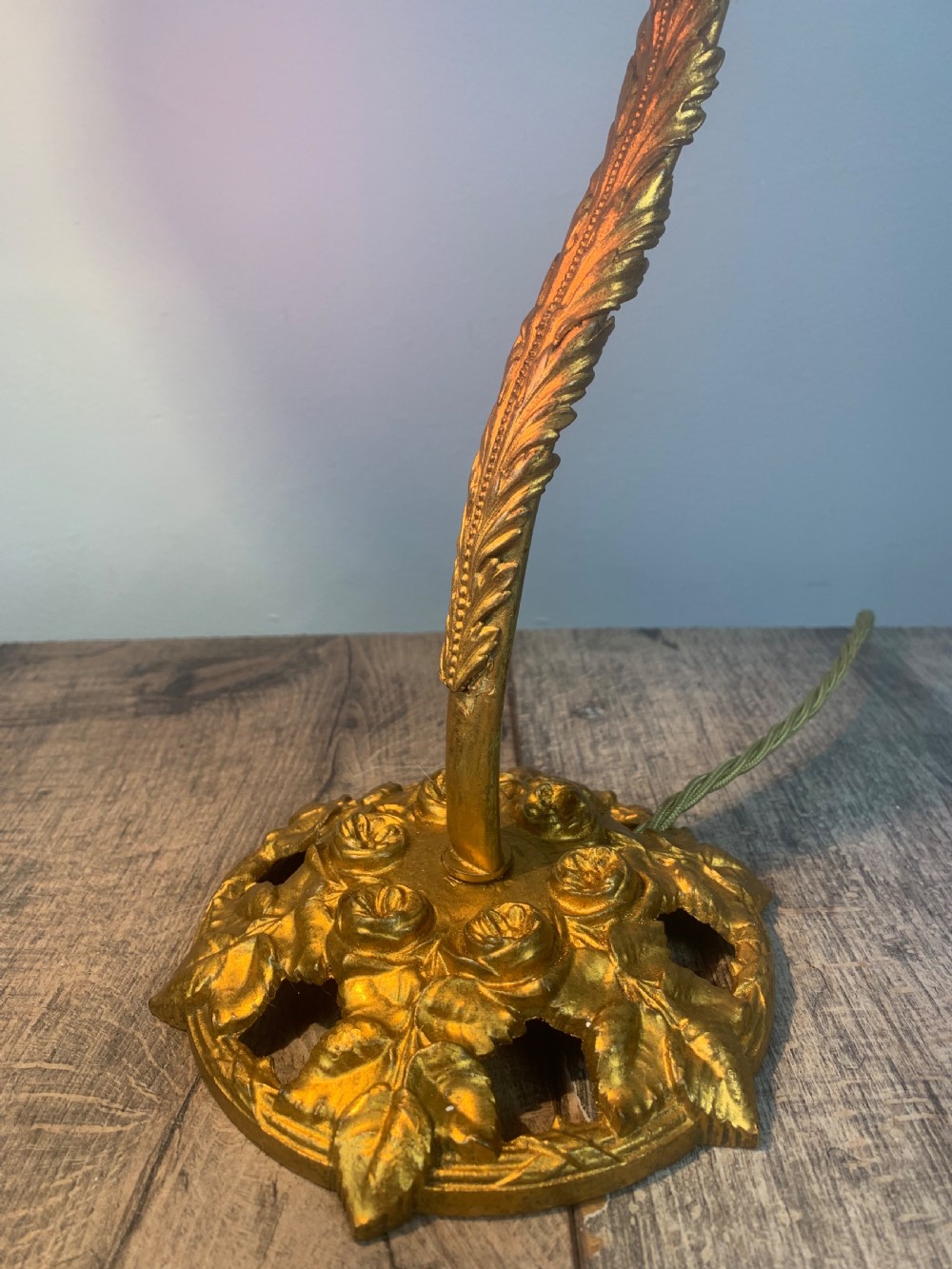 French Antique Gilt Brass Tulip Shade Desk Table Lamp  View VIII