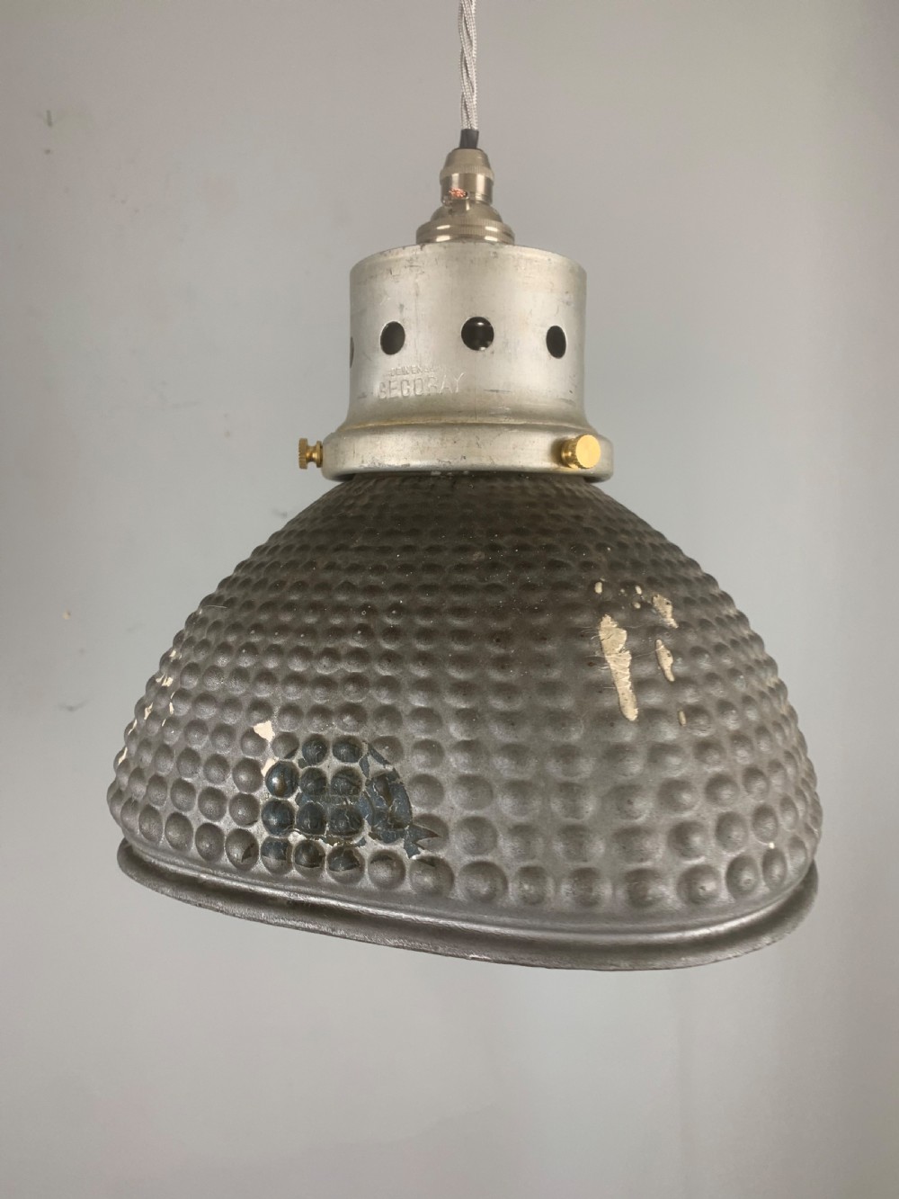 Gecoray 1930s Industrial Mercury Pendant Ceiling Light, Original Shade, Rewired 