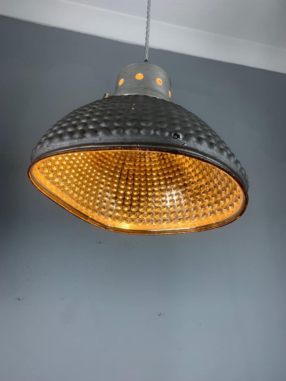 Gecoray 1930s Industrial Mercury Pendant Ceiling Light, Original Shade, Rewired  View IV