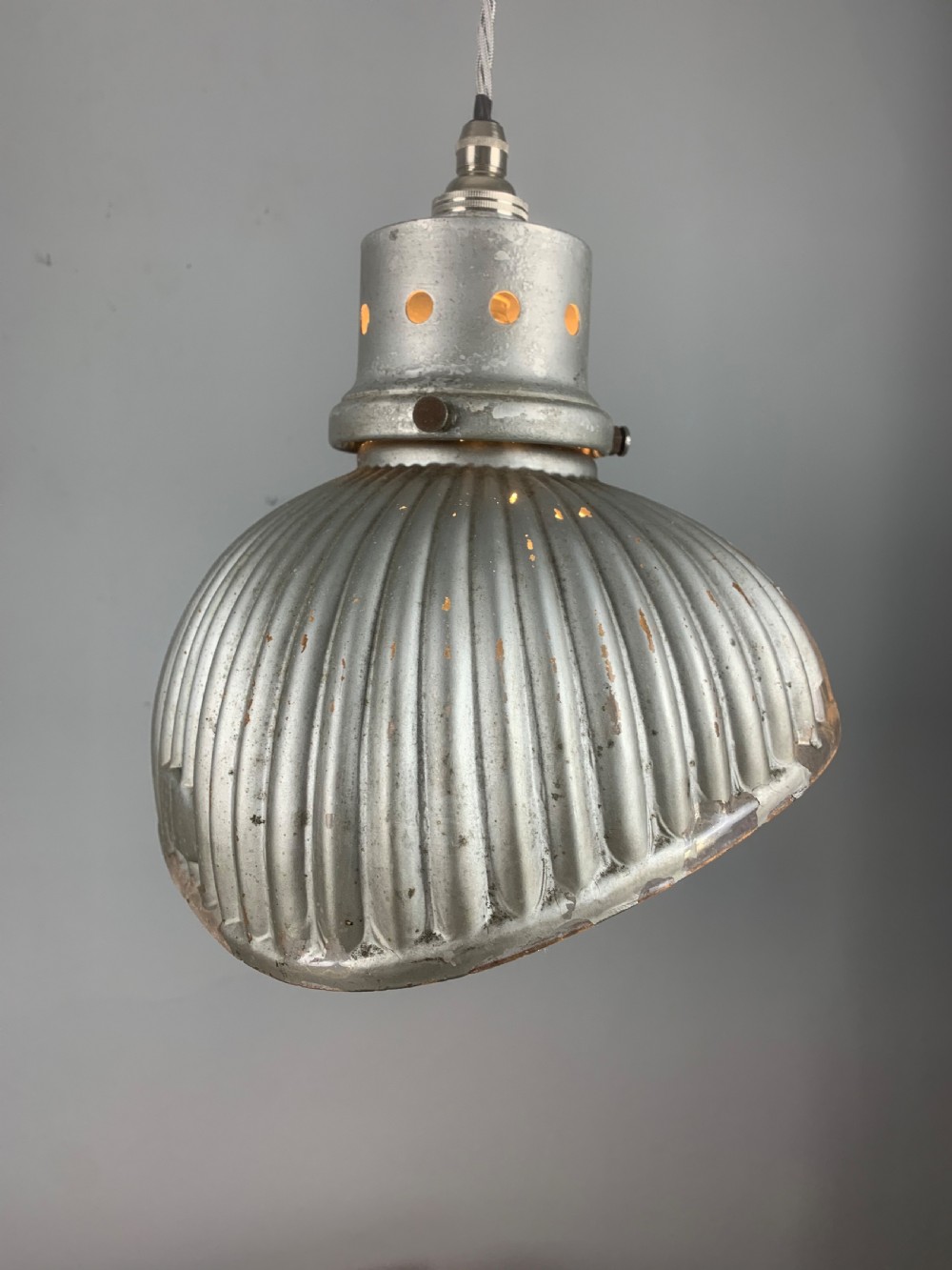Gecoray 1930s Industrial Mercury Pendant Ceiling Light, Original Shade, Rewired View II