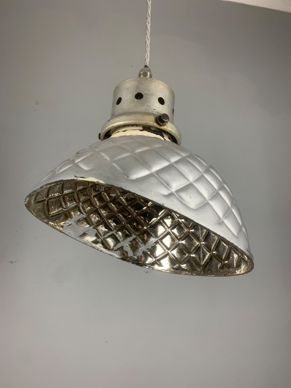 Gecoray 1930s Industrial Mercury Pendant Ceiling Light, Original Shade, Rewired