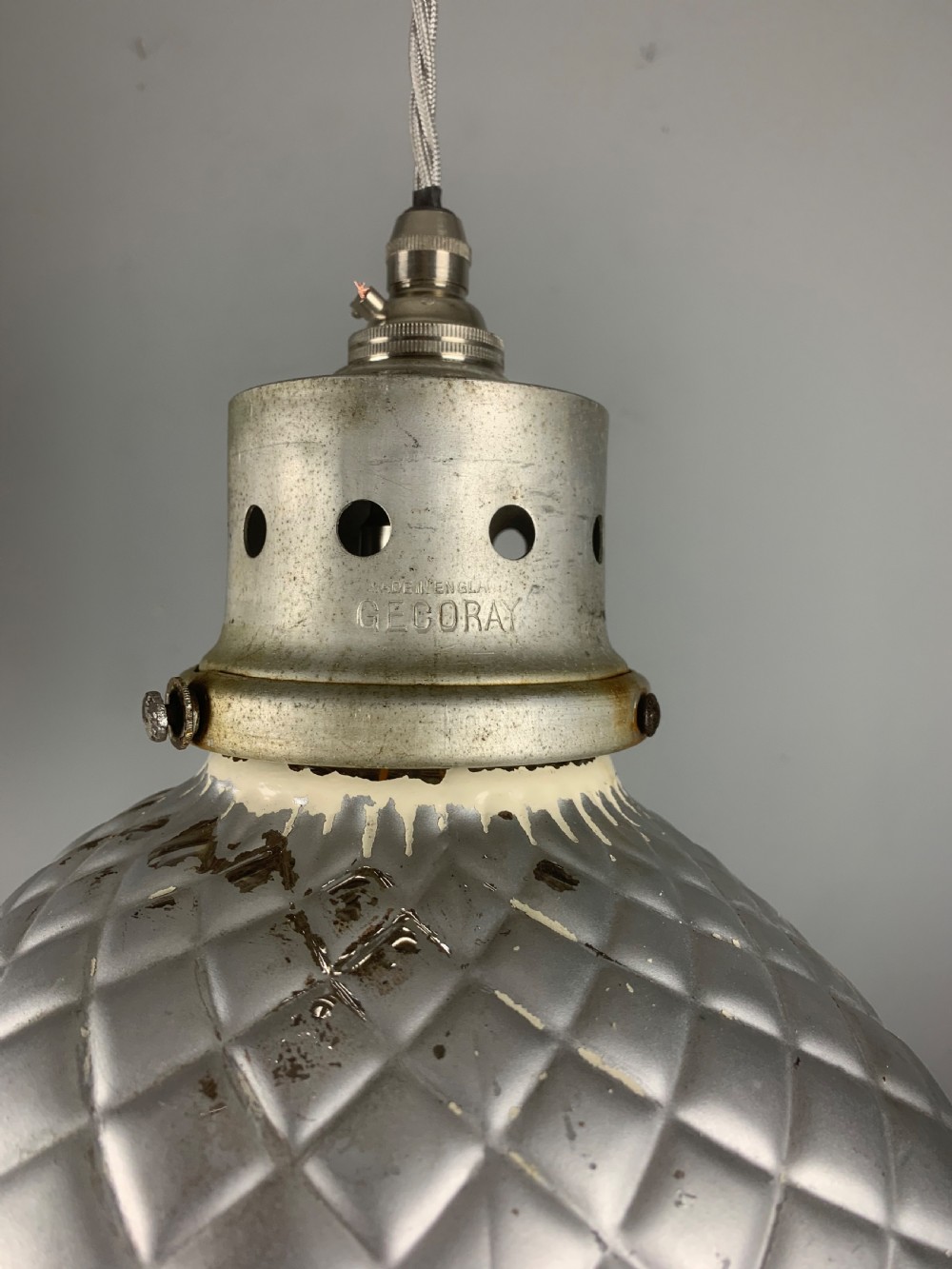 Gecoray 1930s Industrial Mercury Pendant Ceiling Light, Original Shade, Rewired View XII