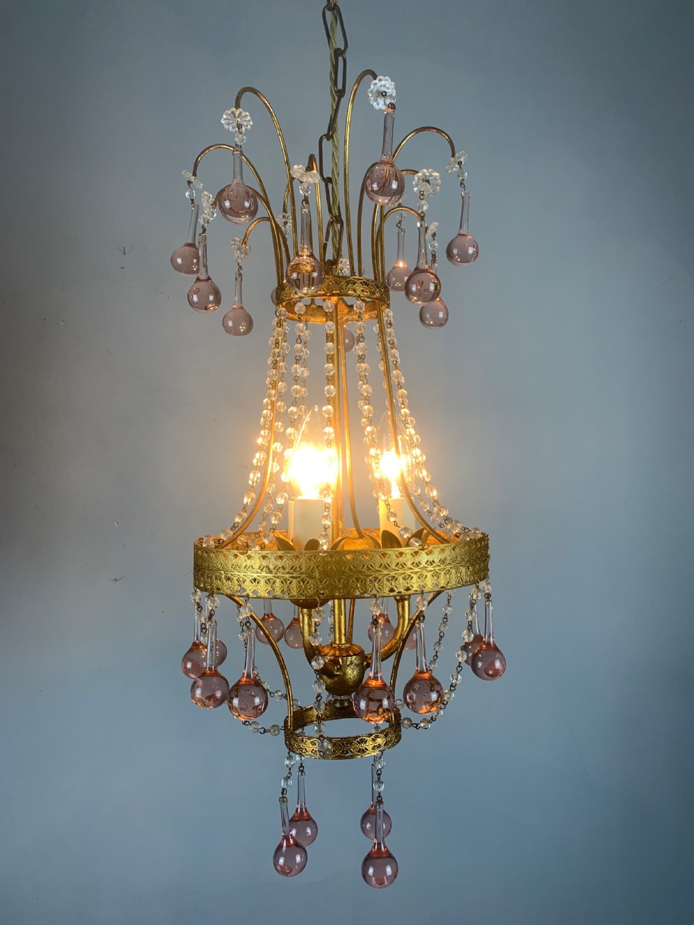 Italian Florentine Antique 3 Light Chandelier  View II