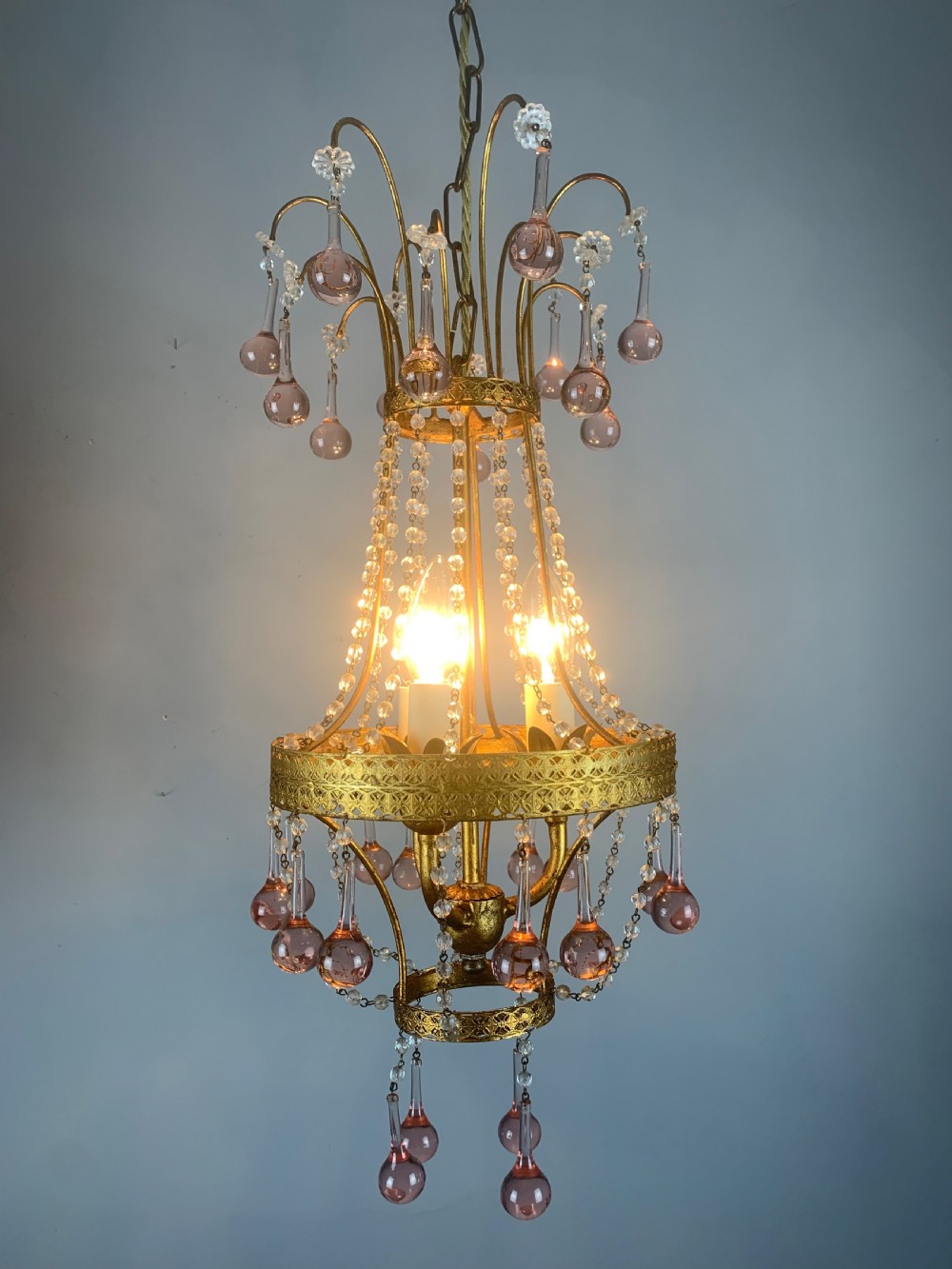 Italian Florentine Antique 3 Light Chandelier  View III