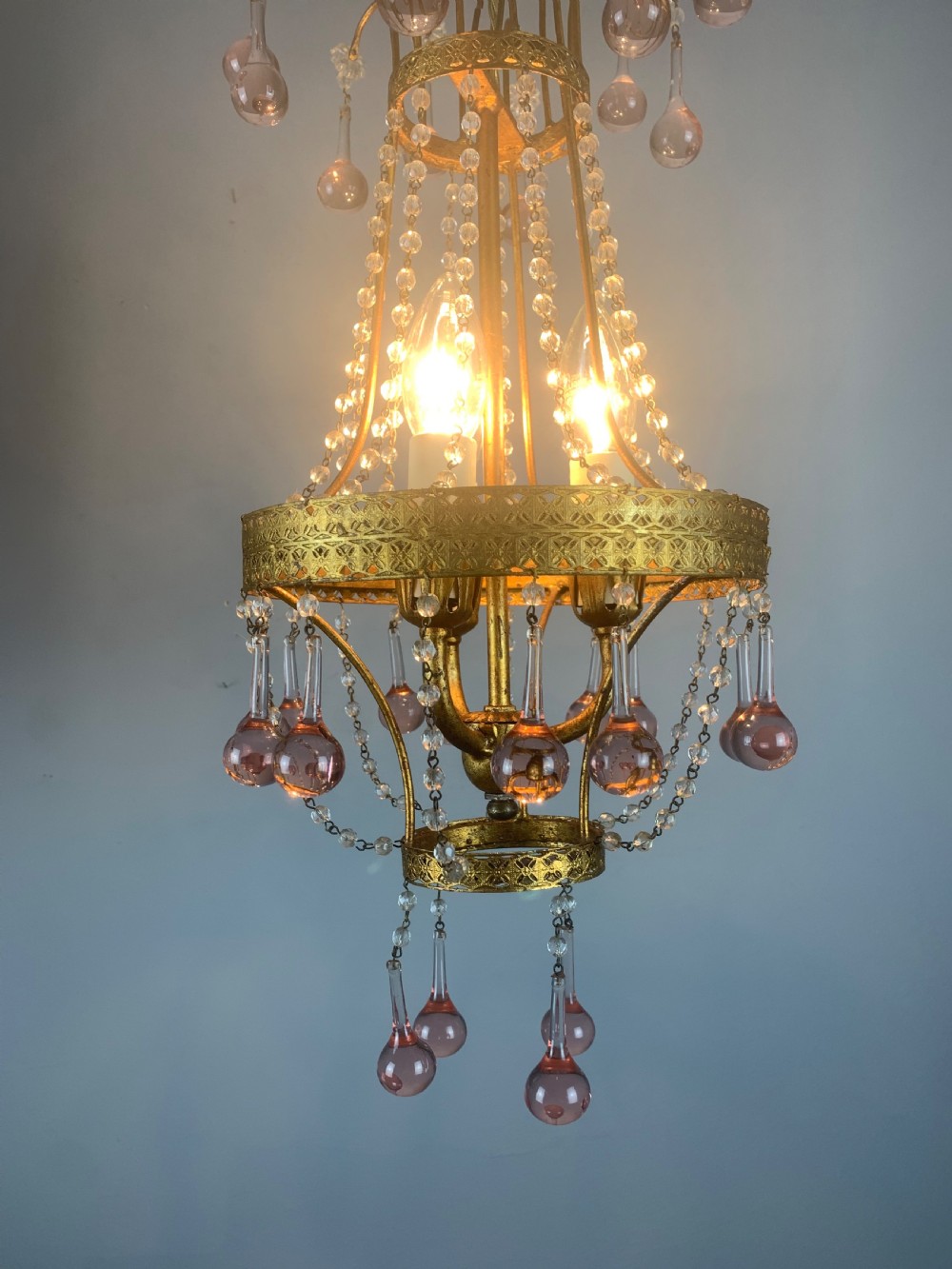 Italian Florentine Antique 3 Light Chandelier  View IV