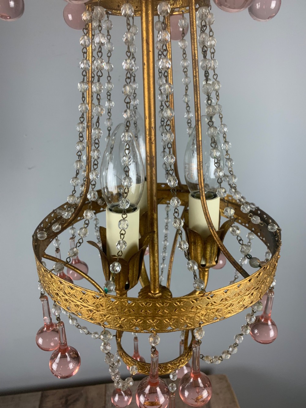 Italian Florentine Antique 3 Light Chandelier  View VI