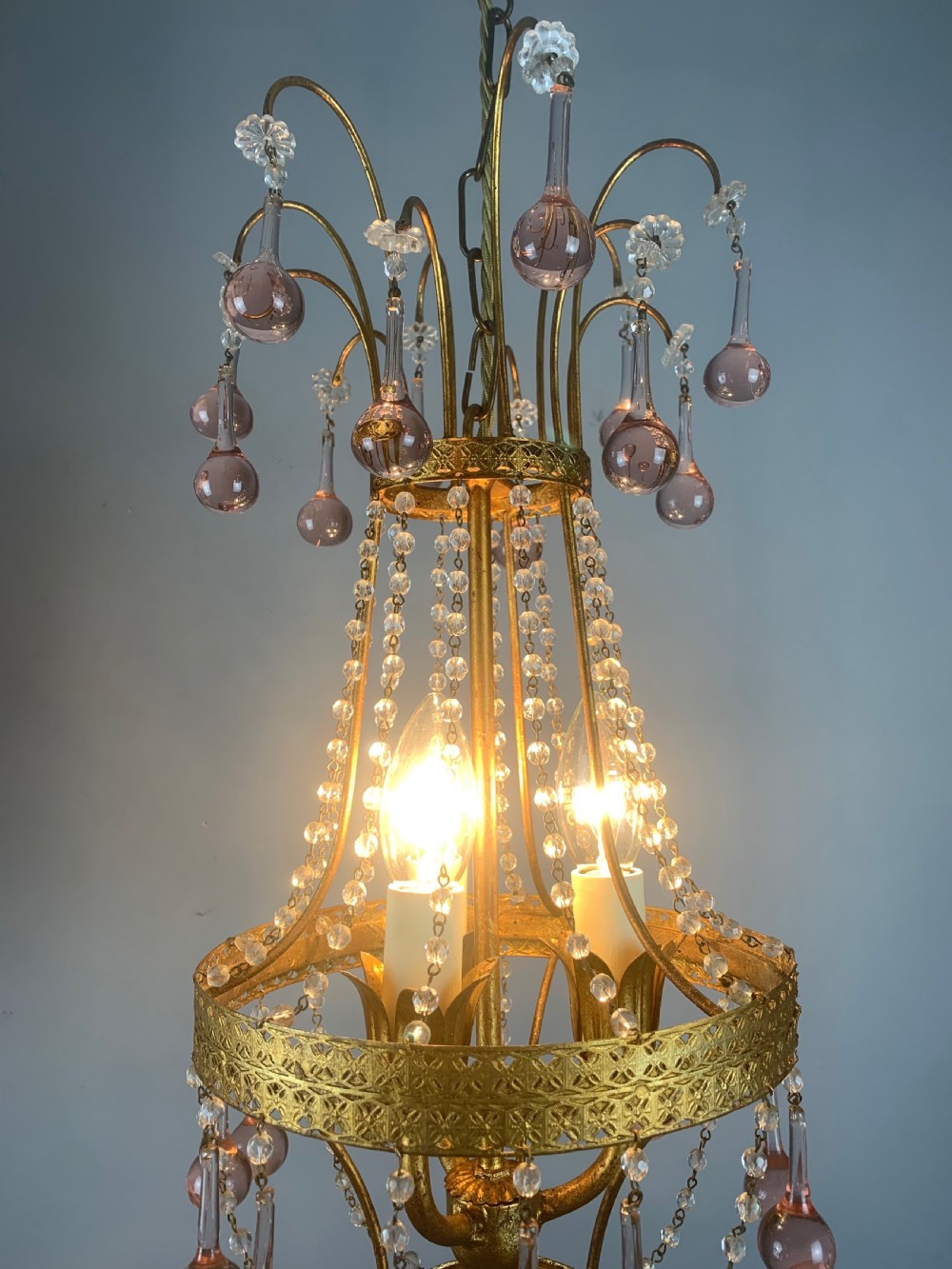 Italian Florentine Antique 3 Light Chandelier  View VII