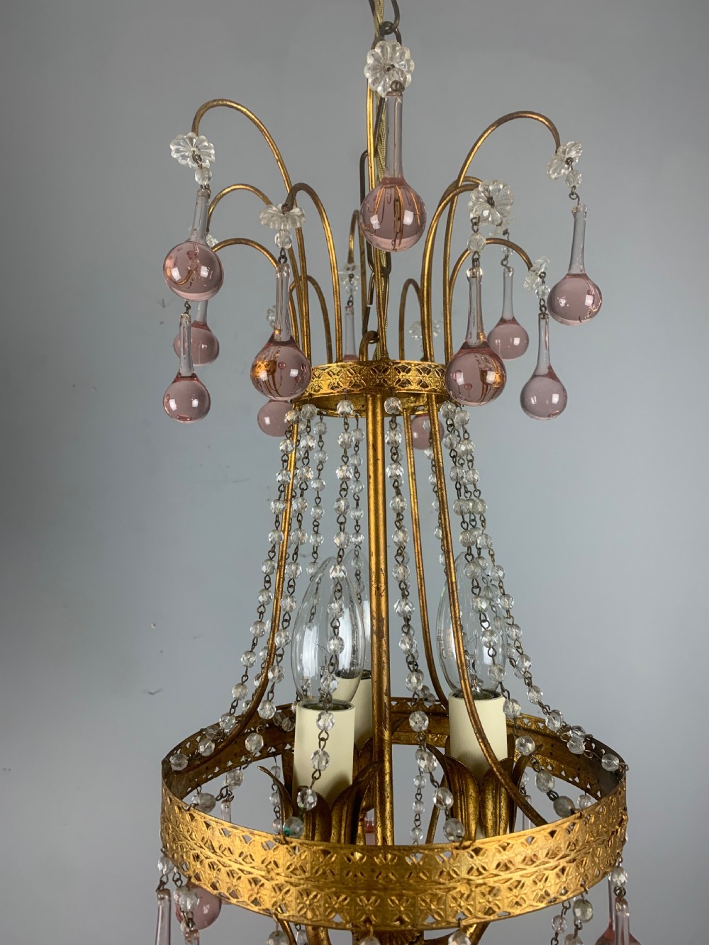 Italian Florentine Antique 3 Light Chandelier  View IX