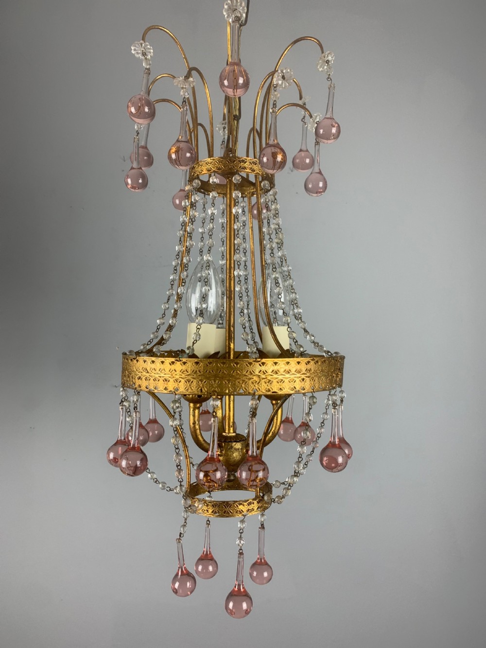 Italian Florentine Antique 3 Light Chandelier  View XI