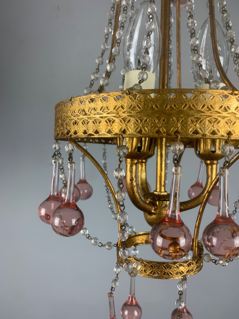 Italian Florentine Antique 3 Light Chandelier  View XII