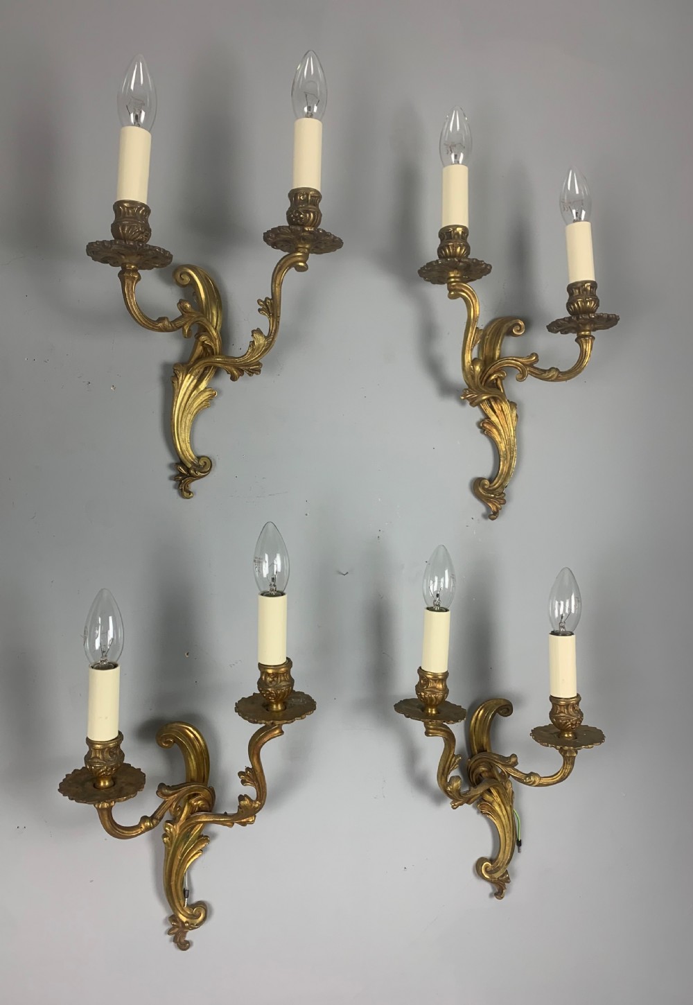 Set of 4 French Gilded Twin Arm Antique Wall Lights View X