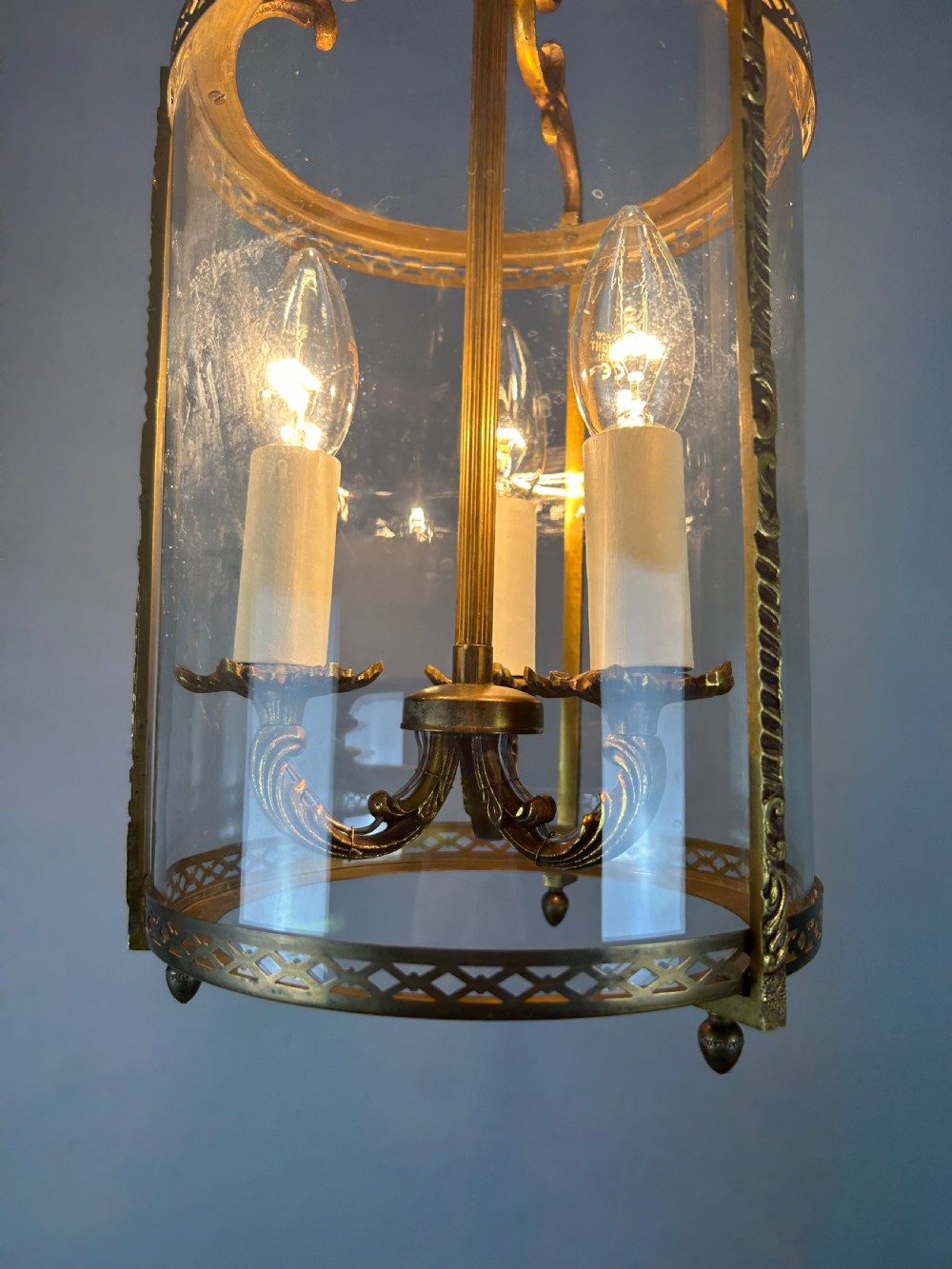French Gilded Triple Light Antique Lantern View III