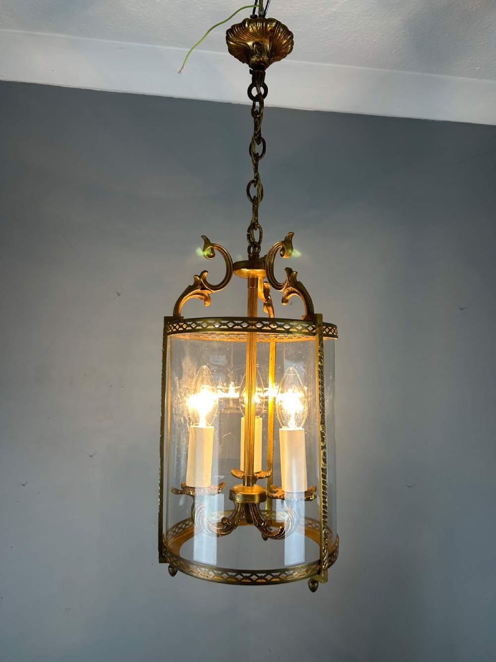 French Gilded Triple Light Antique Lantern View IV