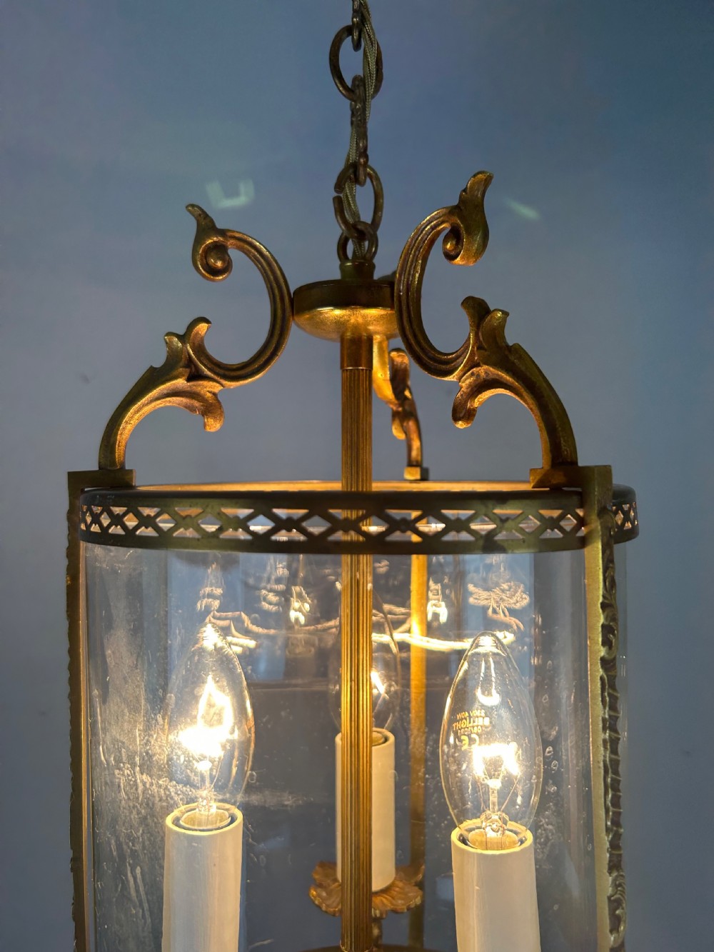French Gilded Triple Light Antique Lantern View V