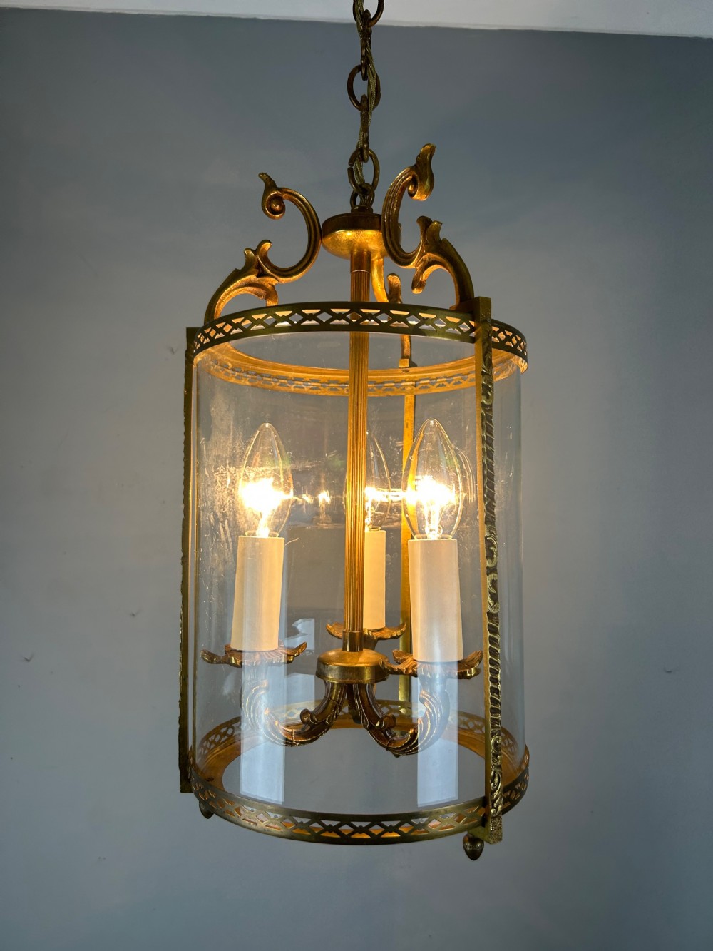 French Gilded Triple Light Antique Lantern View VI