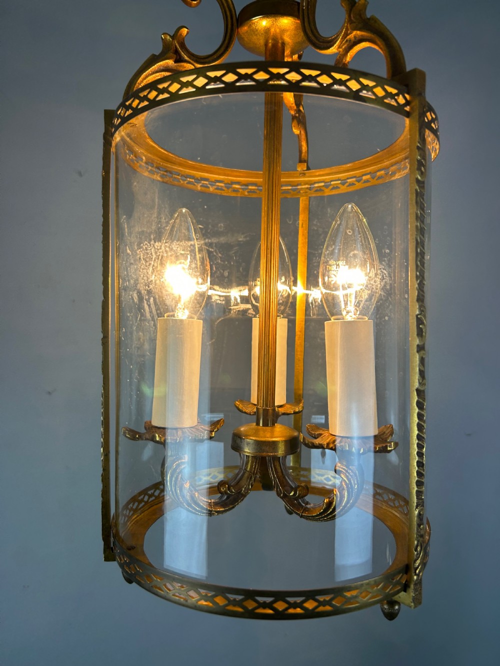French Gilded Triple Light Antique Lantern View VII