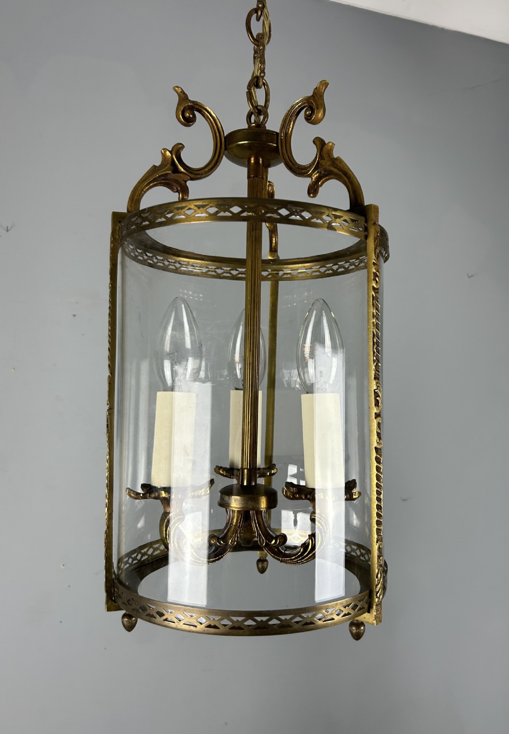 French Gilded Triple Light Antique Lantern View VIII