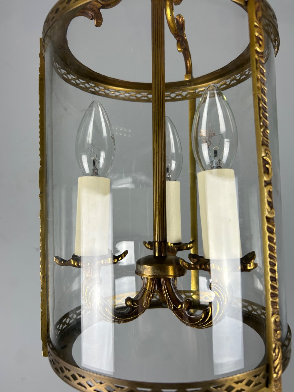 French Gilded Triple Light Antique Lantern View X