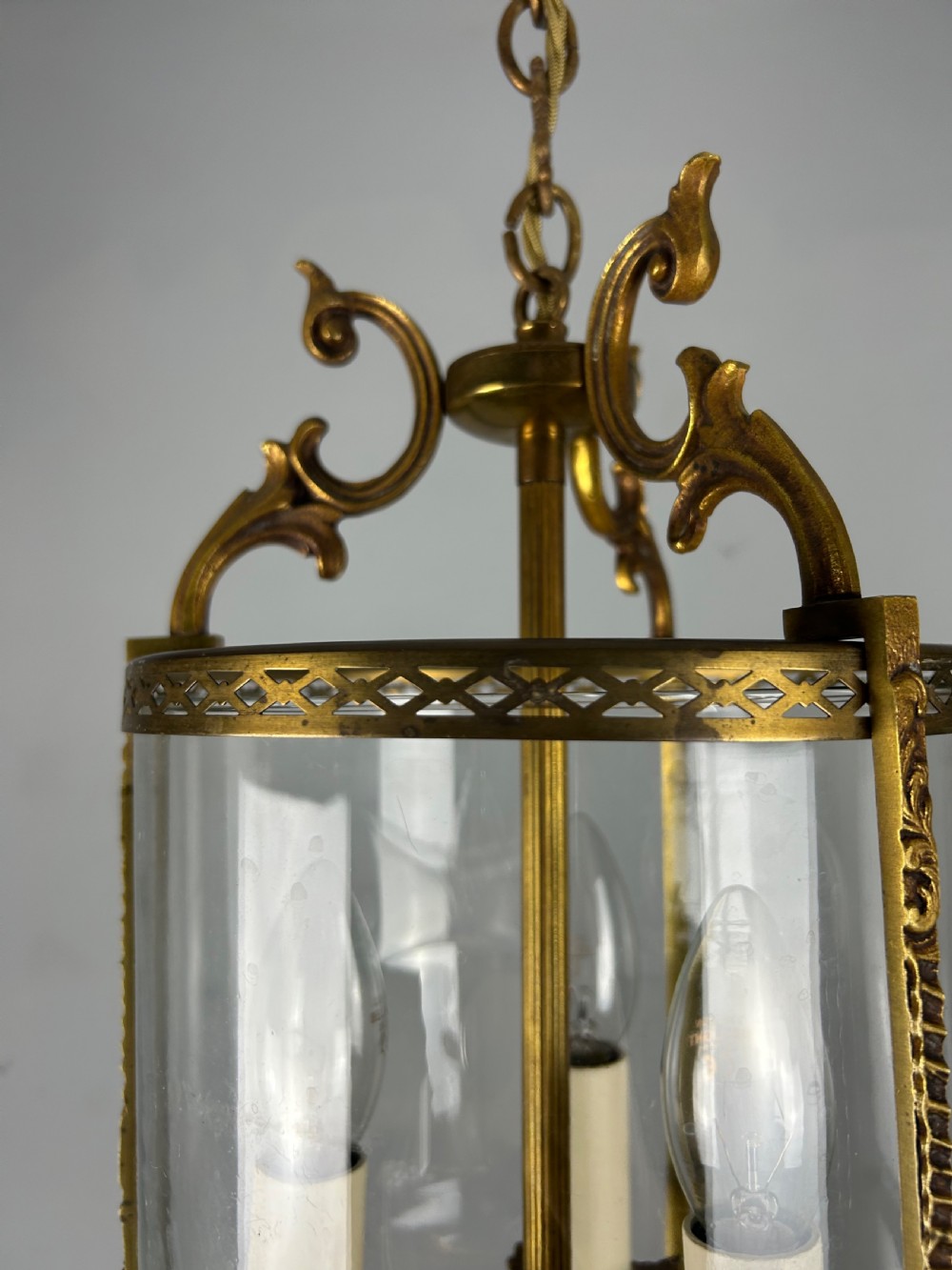 French Gilded Triple Light Antique Lantern View XI