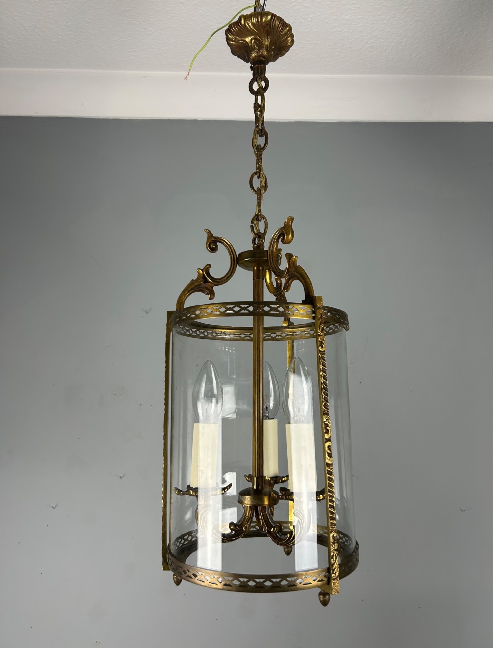 French Gilded Triple Light Antique Lantern View XIV