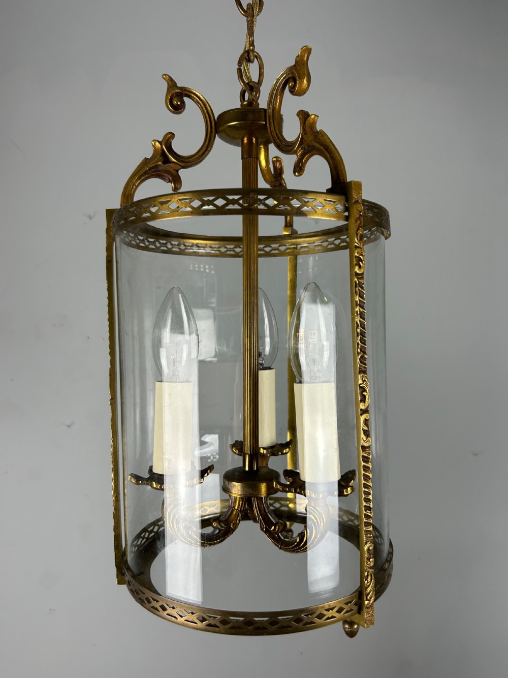 French Gilded Triple Light Antique Lantern View XV