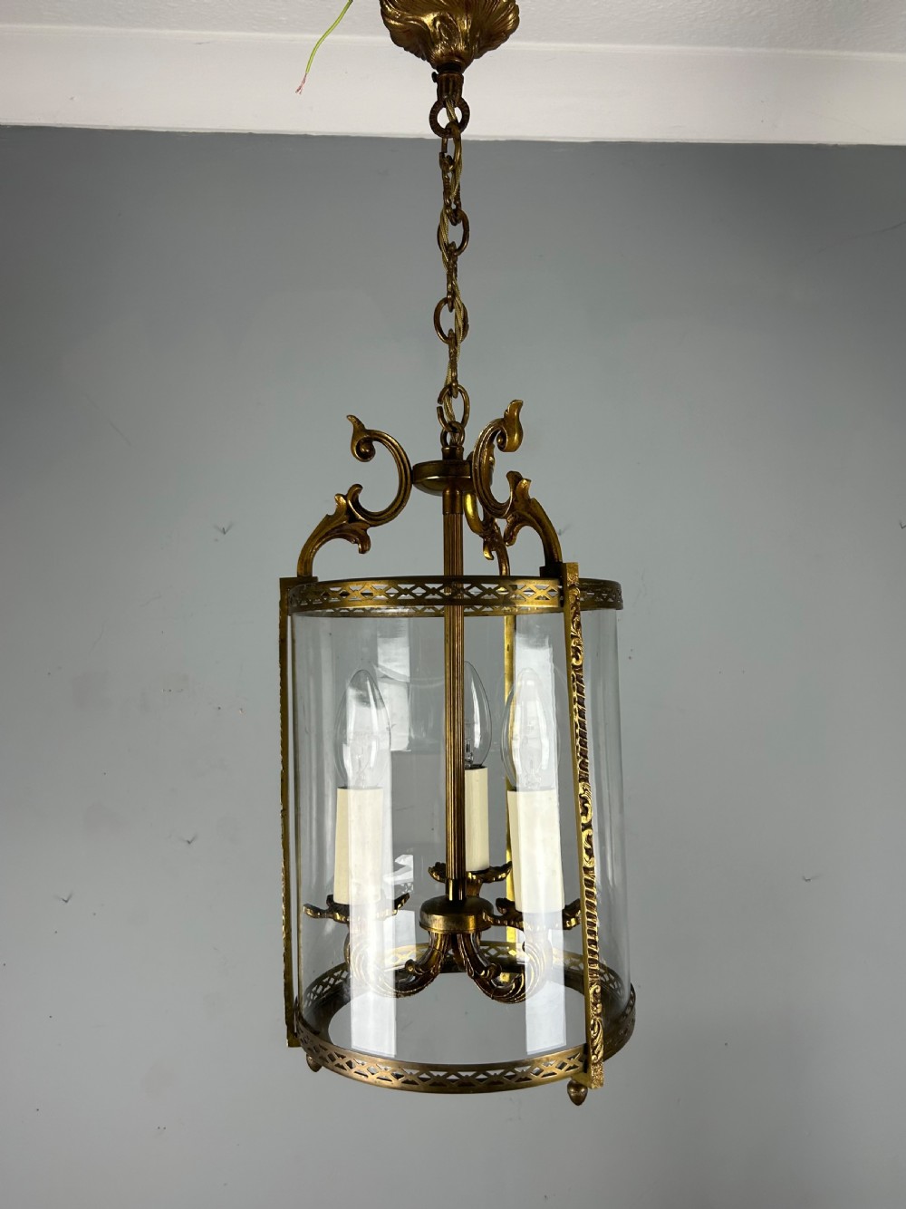 French Gilded Triple Light Antique Lantern View XVI