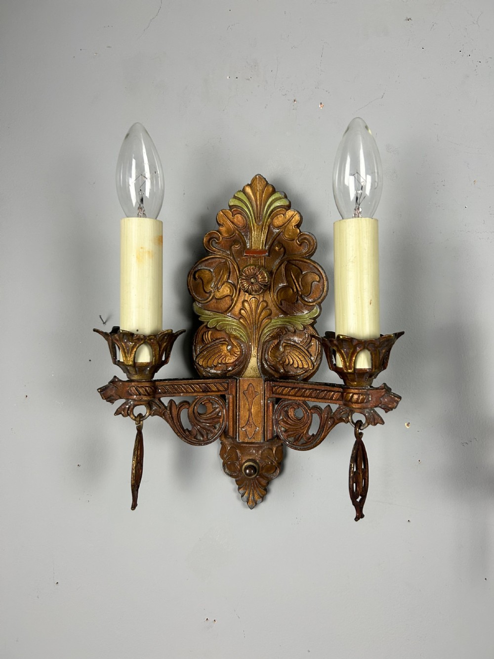 Pair of Art Deco Cast Iron Polychrome Antique Wall Lights  View II