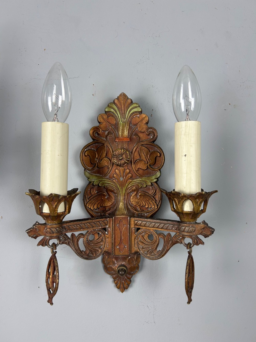 Pair of Art Deco Cast Iron Polychrome Antique Wall Lights  View III
