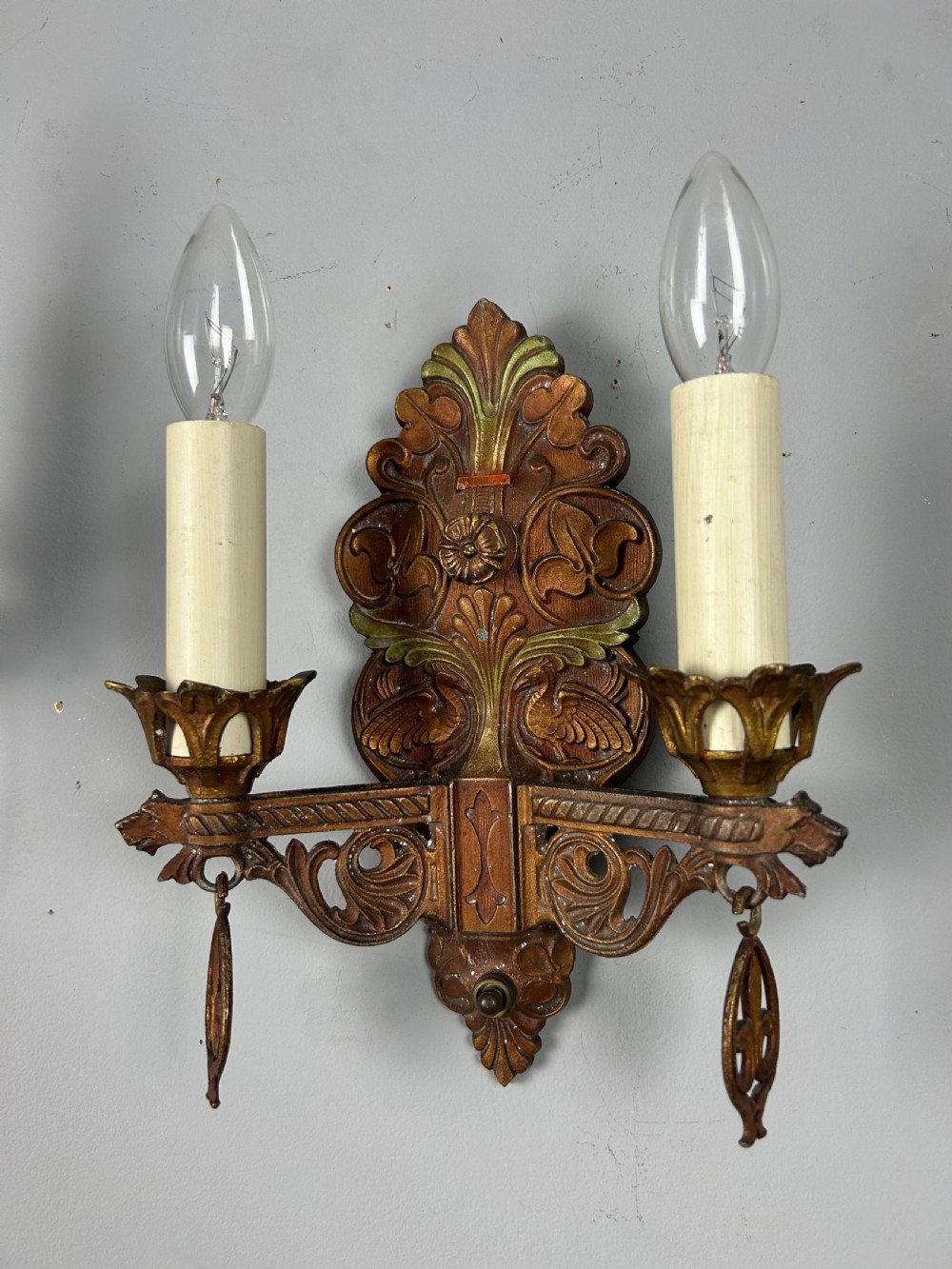 Pair of Art Deco Cast Iron Polychrome Antique Wall Lights  View V