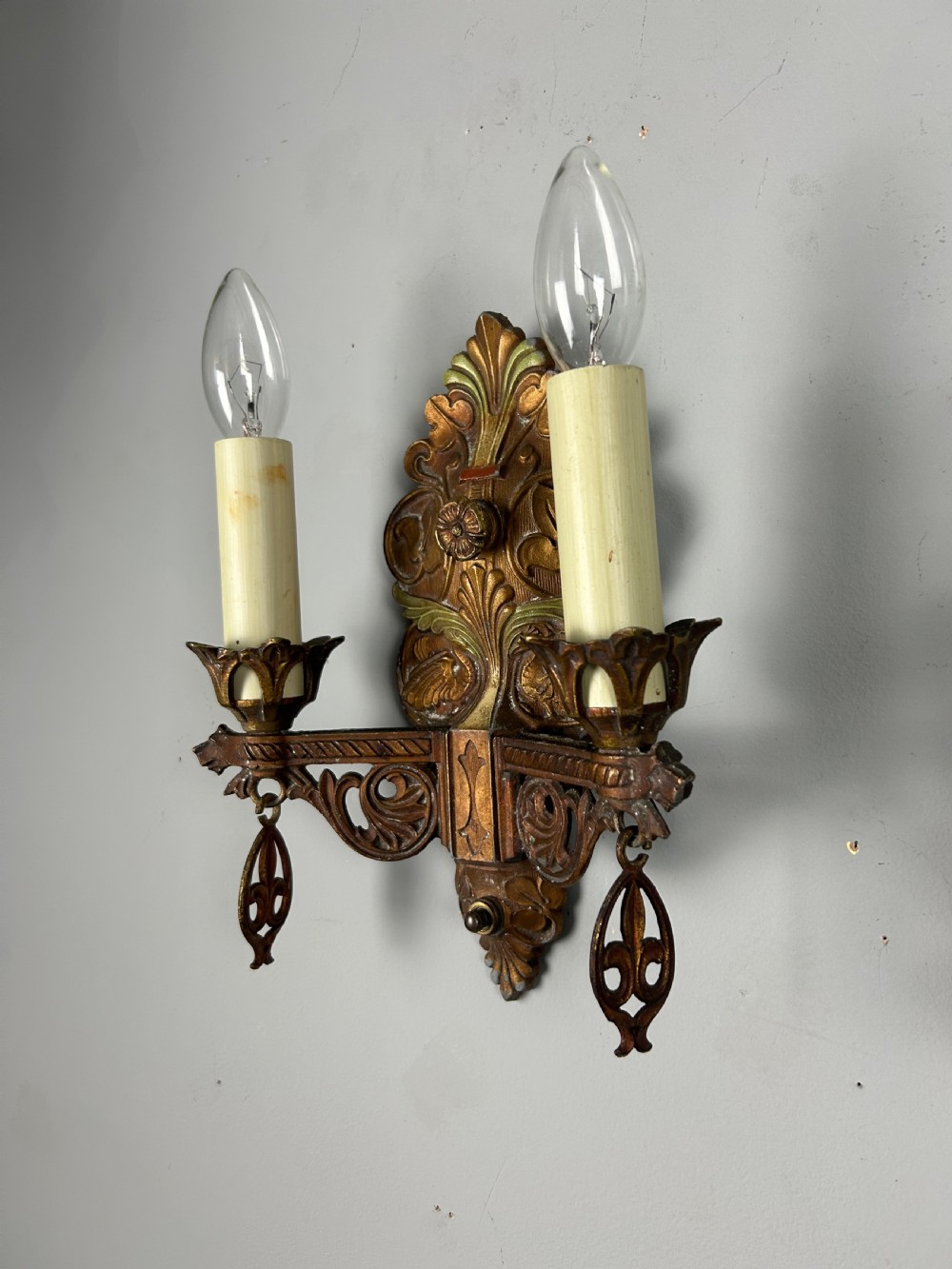 Pair of Art Deco Cast Iron Polychrome Antique Wall Lights  View VI
