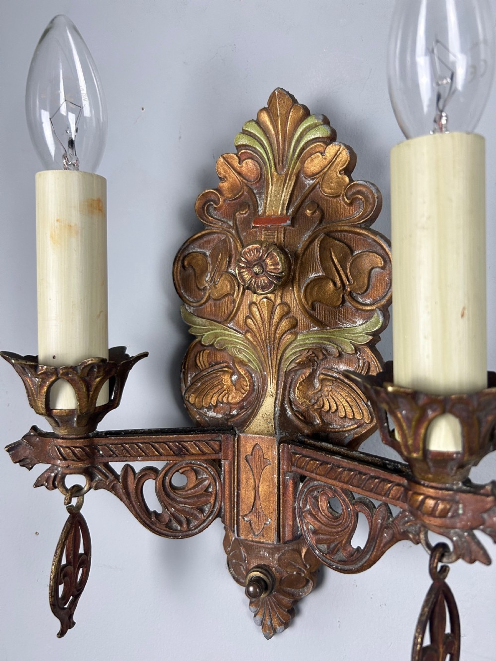 Pair of Art Deco Cast Iron Polychrome Antique Wall Lights  View VIII